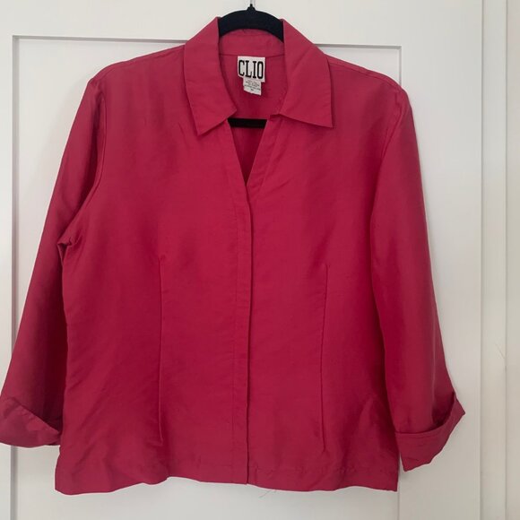 Clio Tops - Vintage CLIO Silk Blouse Plum Berry Color Size 12 Elegant Work Shirt